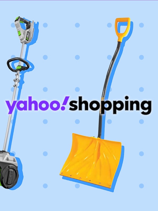 Garden tools and snow removal equipment display.