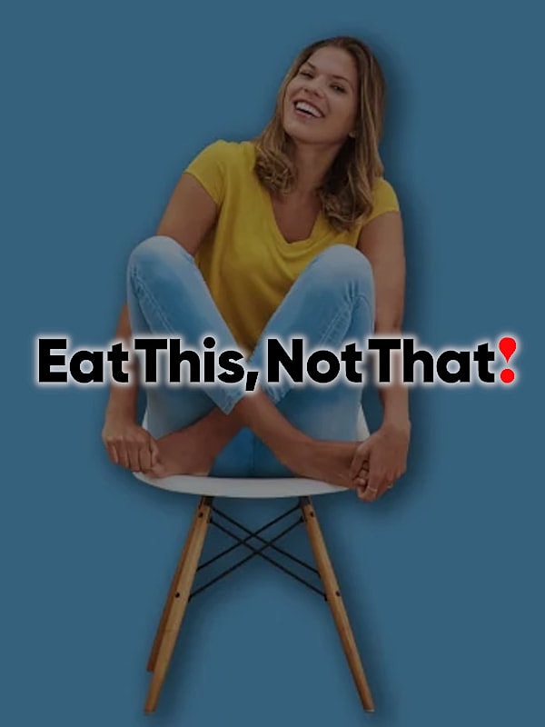 Woman sitting on chair promoting healthy eating choices.