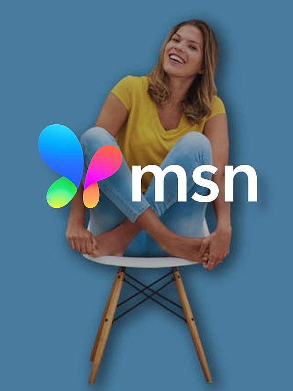 Smiling woman sitting on a chair with MSN logo.