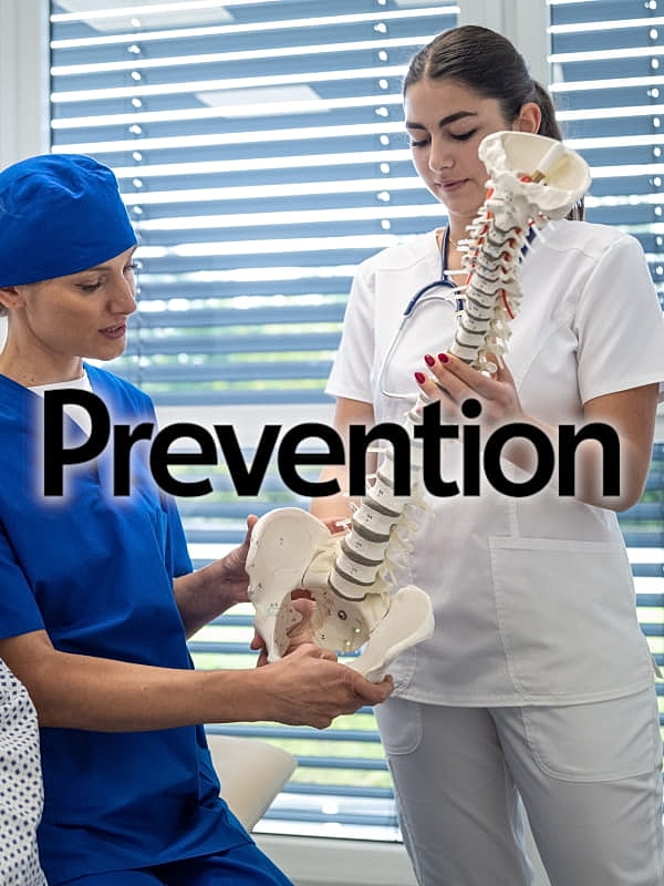 Healthcare professionals discussing spinal health prevention.